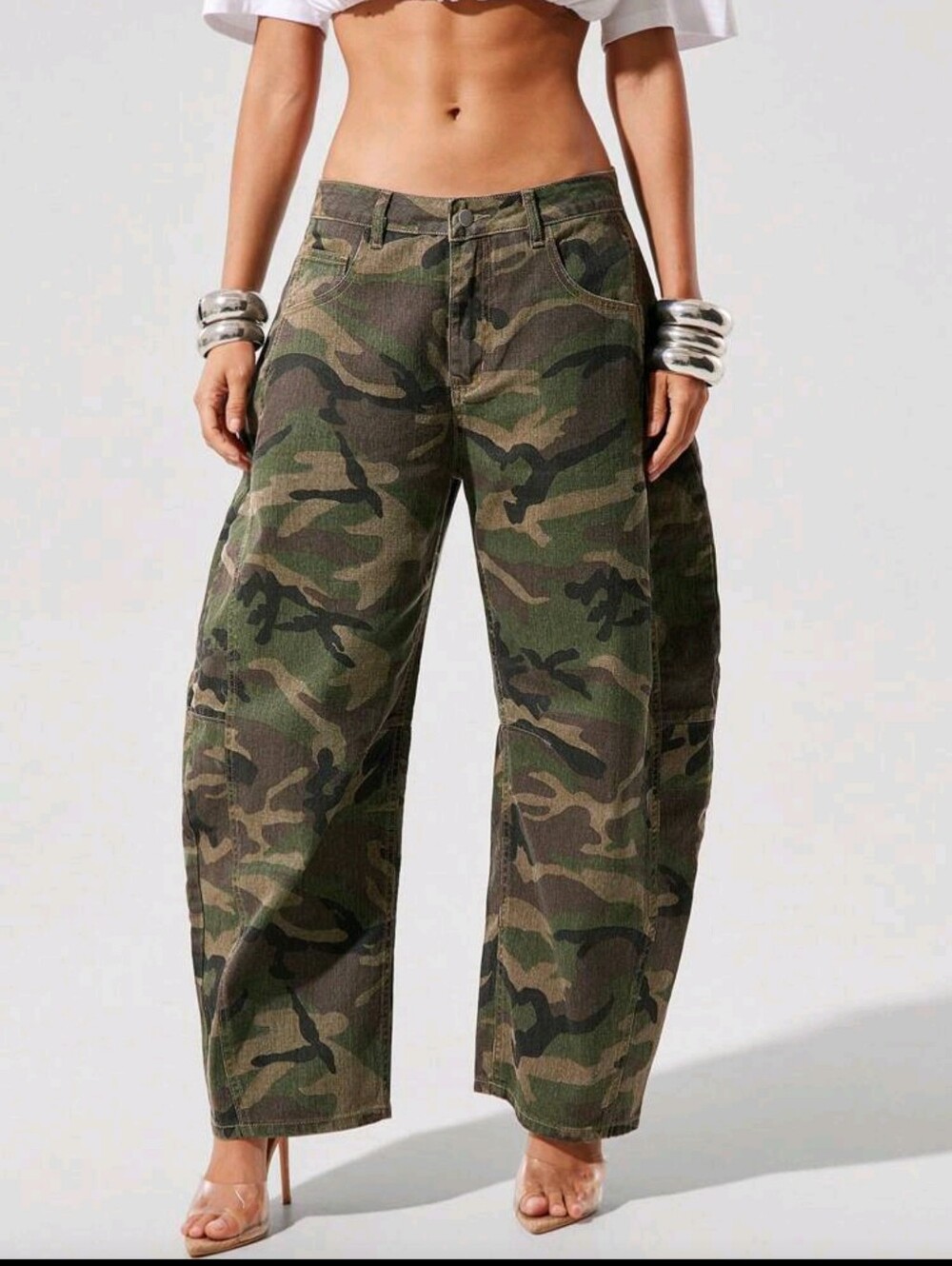 Women's Casual Washed Camouflage Flared Jeans